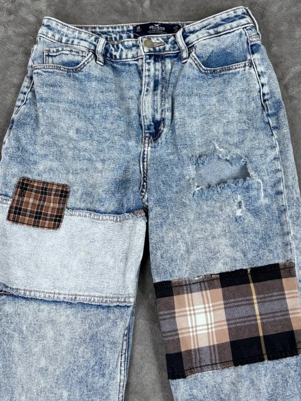 Hollister Patchwork Mom Jean Women's 5R 27x27 Ultra High Rise Y2K Boho Grunge
